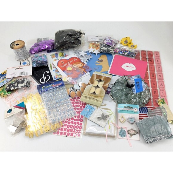 Craft Lot Confetti, Alphabet Stickers, Jewelry Making, Cards Misc. Over 4 Pounds - Picture 1 of 15